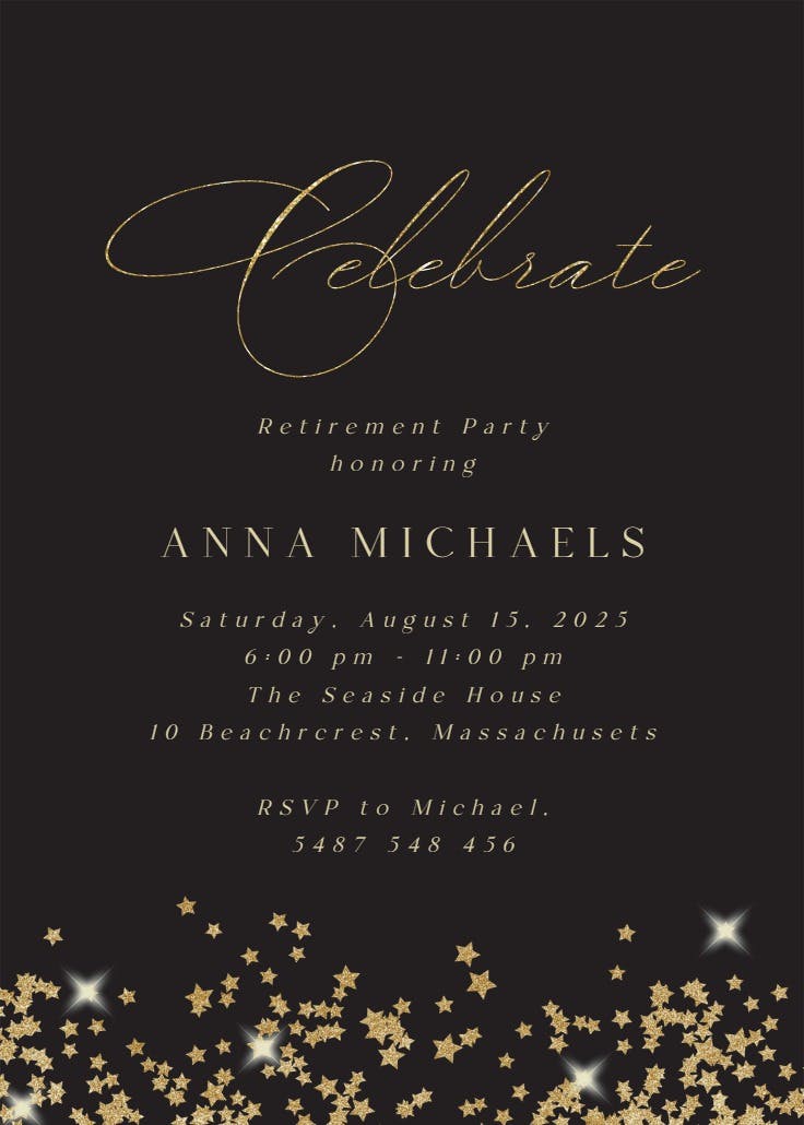Gold star confetti frames - retirement & farewell party invitation